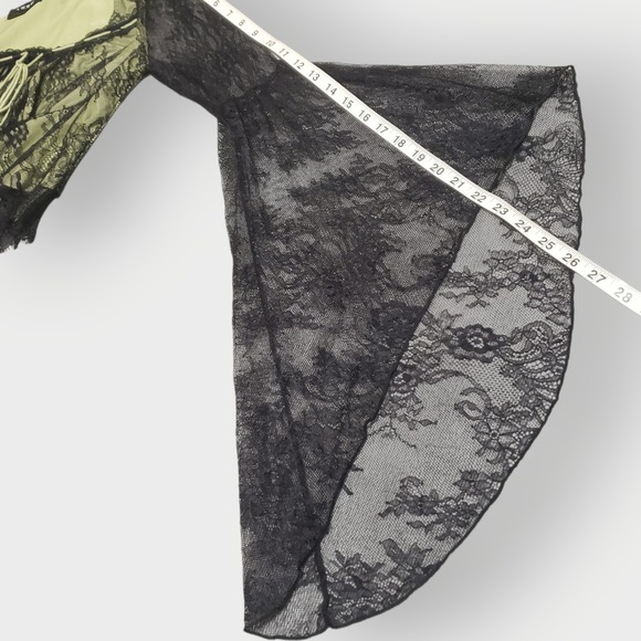 Cider Green Black Lace Flare Long Bell Sleeve Crop Top Fairycore Goth Large - Picture 10 of 12